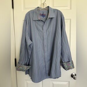 Size 2XL Robert Graham blue multi color pin stripe long sleeve shirt